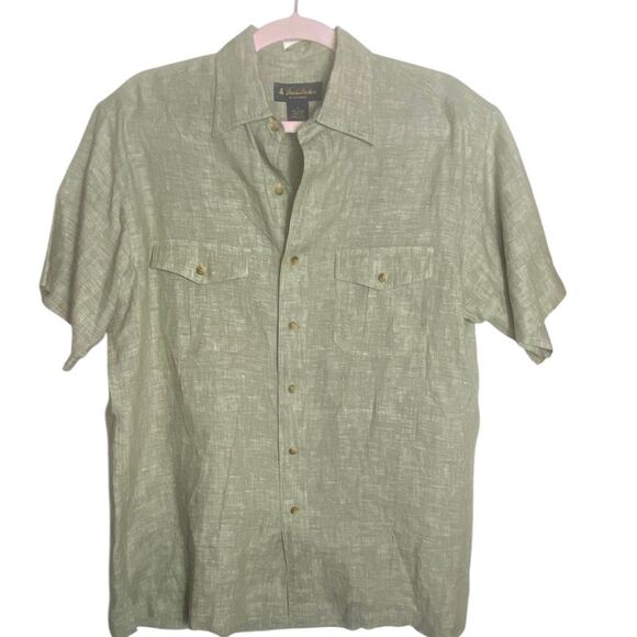 Brooks Brothers Irish Linen Green Button Up Shirt Men’s M Short Sleeve Casual - Picture 1 of 4